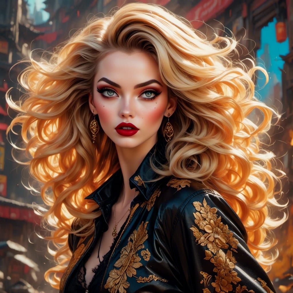 Fashionable Woman on Runway in Golden Light