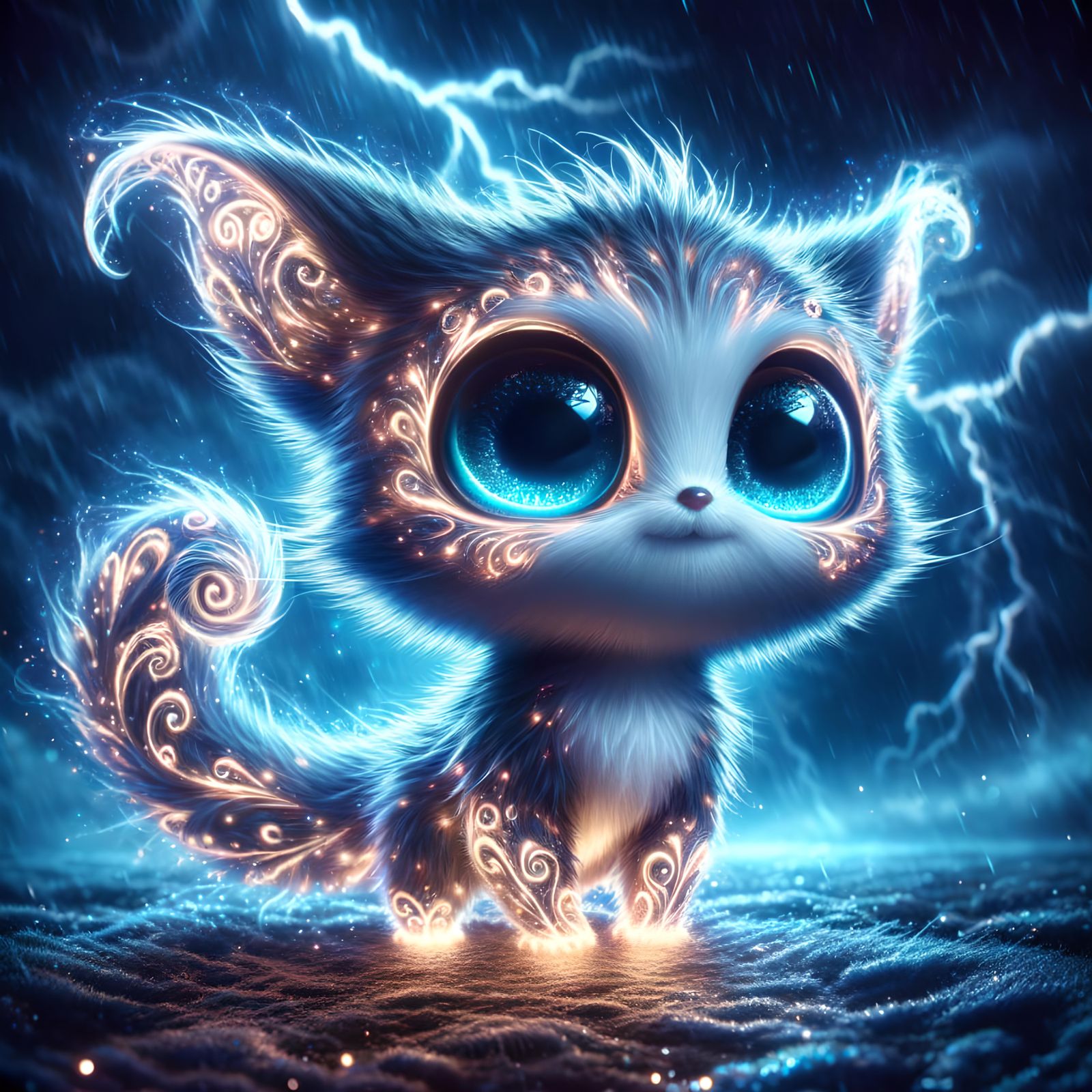 Glowing Creature in a Stormy Landscape