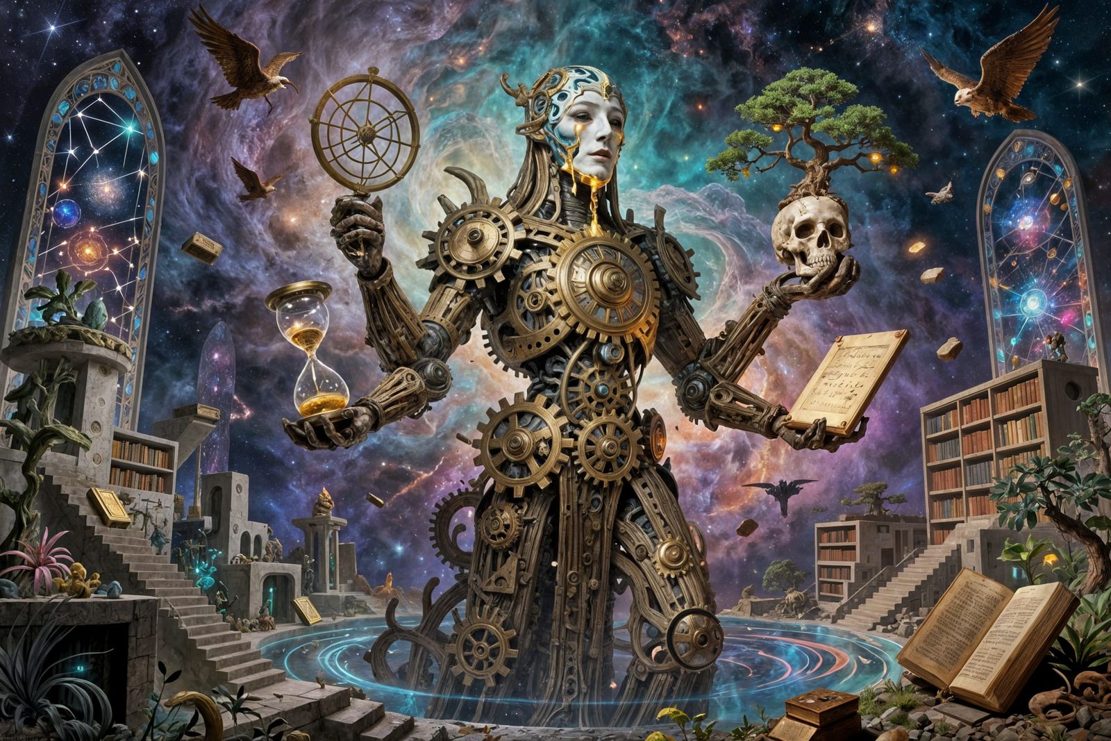 Biomechanical Druid in Celestial Library Nebula