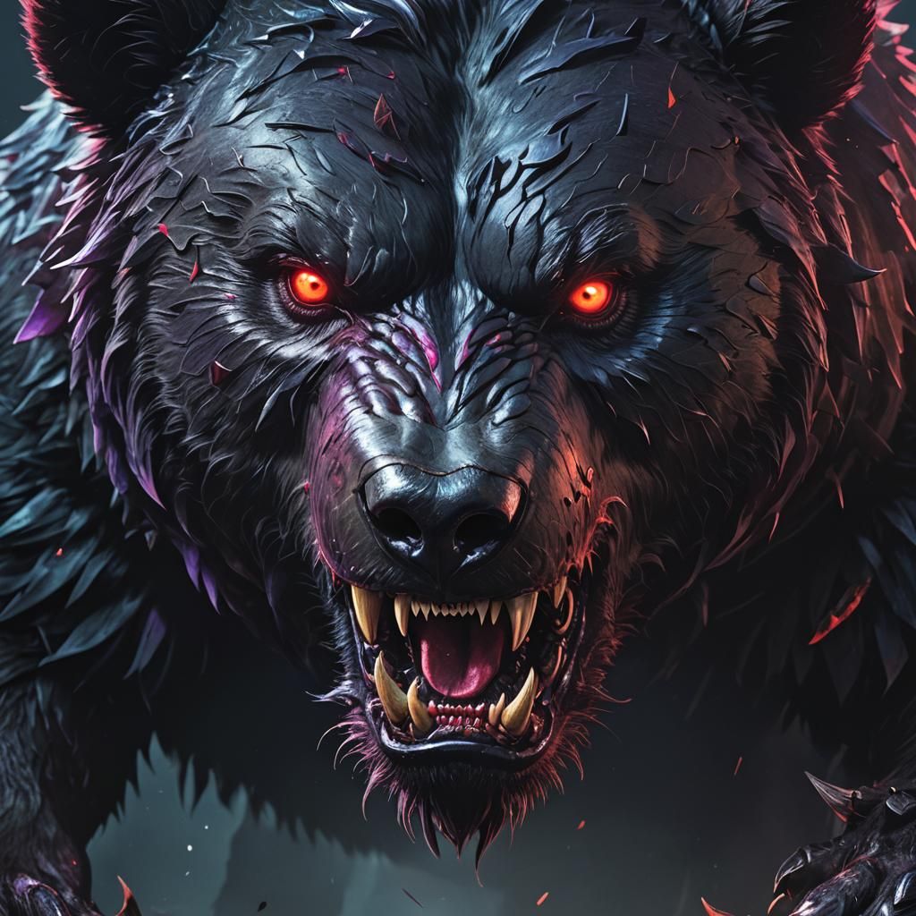 Ferocious Horror Bear in Dark Fantasy Anime Style