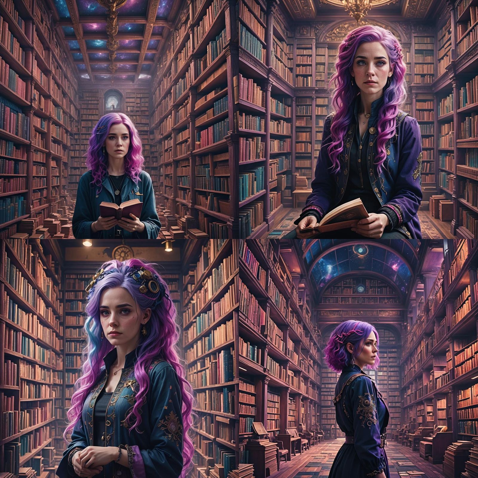 Colorful Haired Woman in Genealogy Library