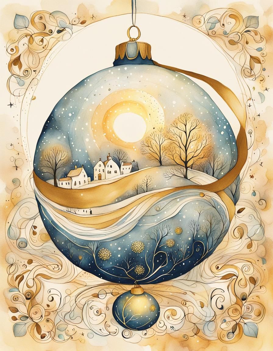 Whimsical Winter Solstice Ball in Folk Art Fantasy Style