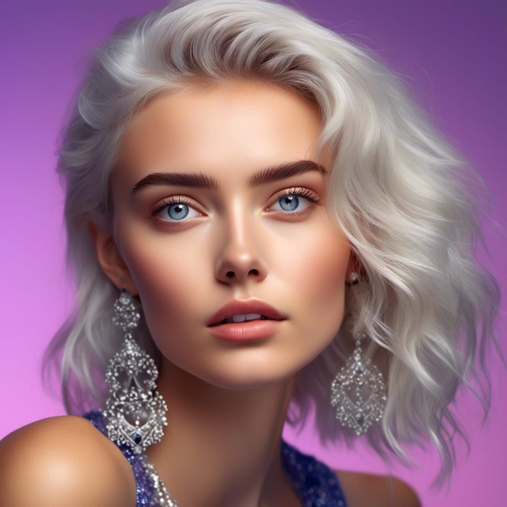 Silver-Haired Beauty with Violet Eyes in Rembrandt Lighting