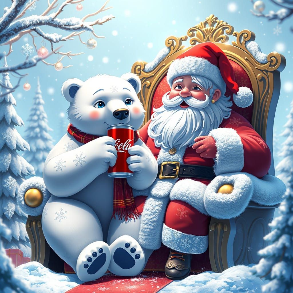 Vibrant Winter Wonderland with Coke-Bearing Polar Bear and S...