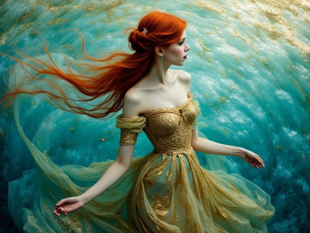 Woman Gazing at Sea in Fantasy Realism Style