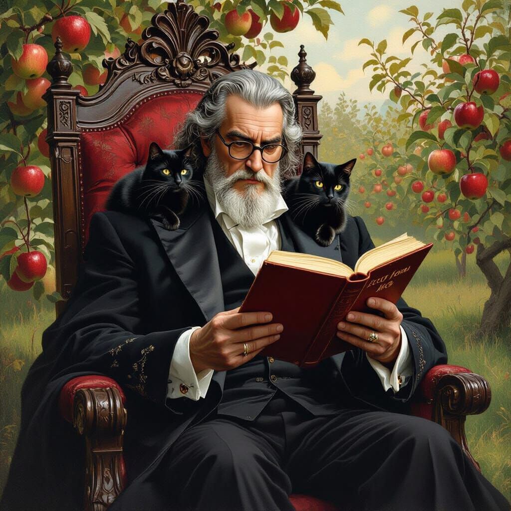 Mature Satan in Orchard, Gothic Romanticism Style