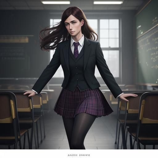 Teacher in School Uniform, Dark Fantasy Concept Art