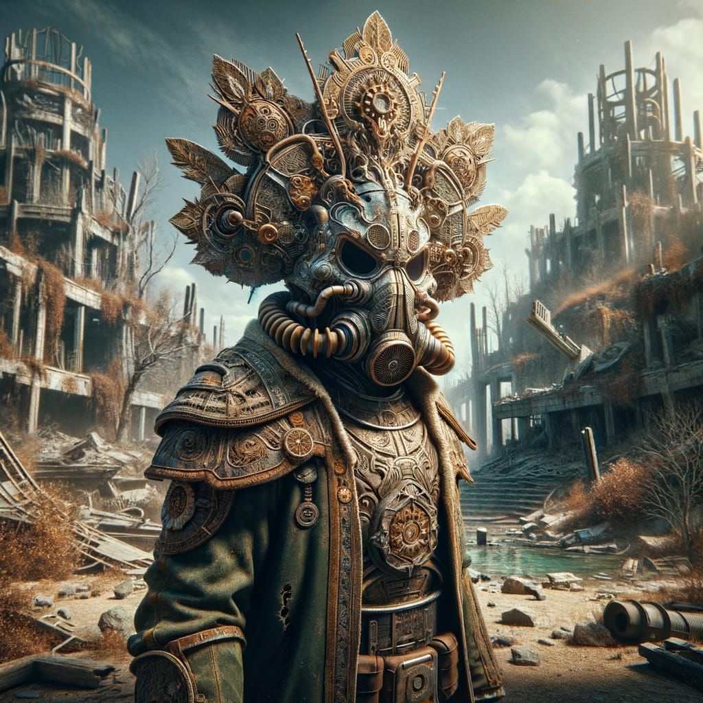 Guardian in Nuclear Fallout Temple: Nuclearpunk Art