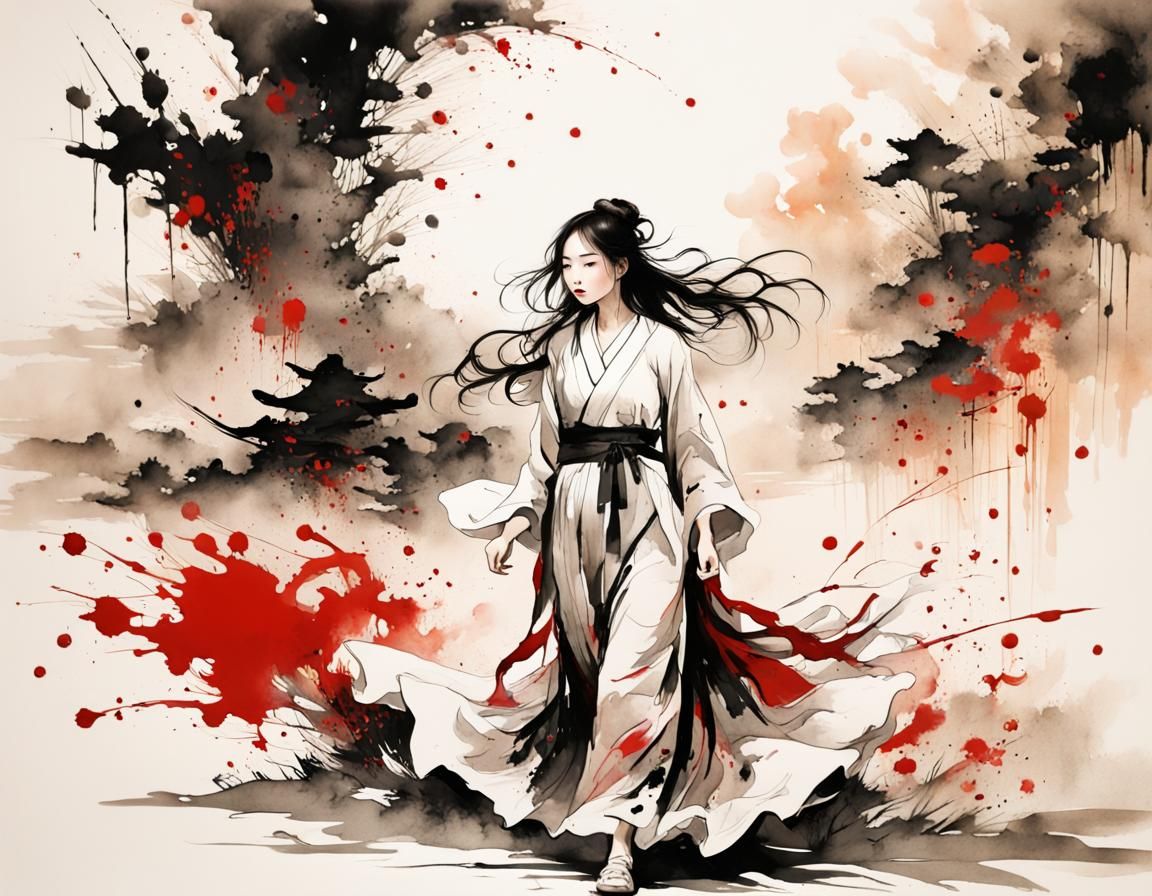Ancient Chinese Maiden Walks Away from Battle