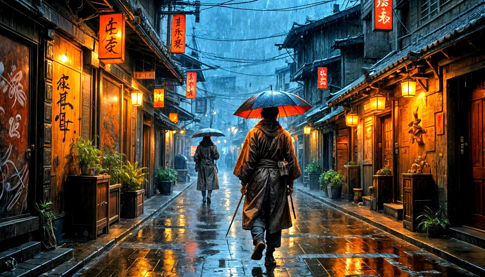 Japanese Countryside Night Scene in Painterly Style