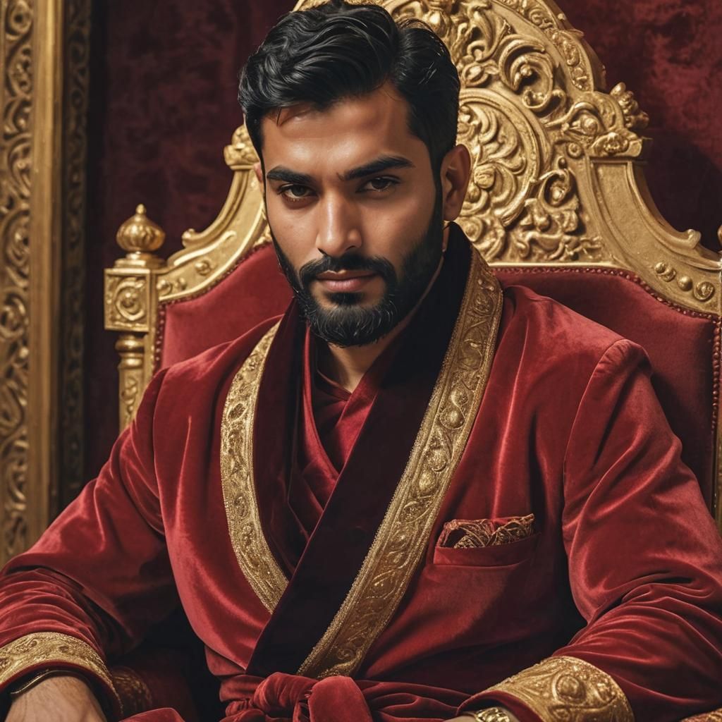 Arab Prince on Golden Throne in Impressionist Style