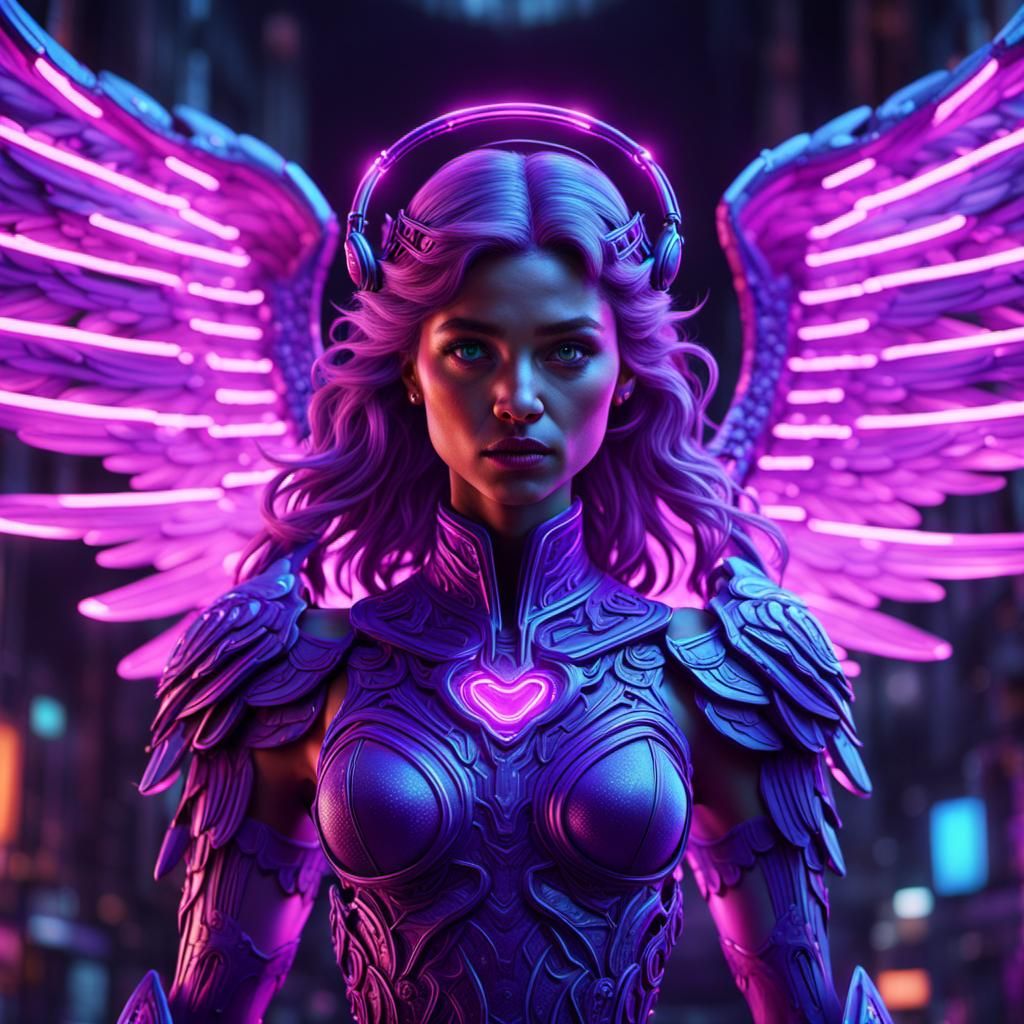 Purple Neon Angel Digital Art