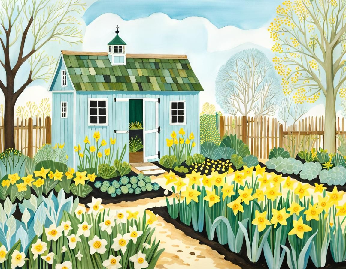 Spring Vegetable Garden Shed in Bright Colors