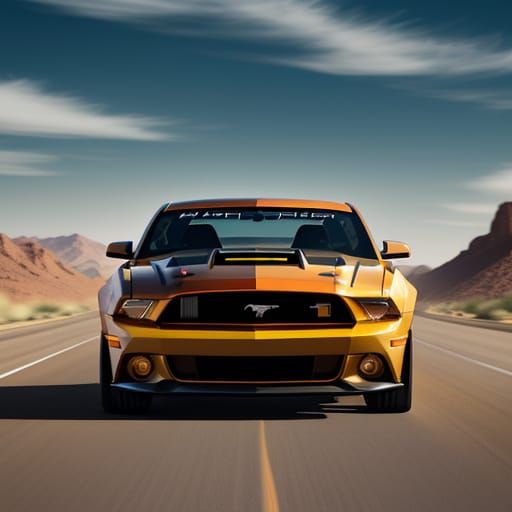 Vibrant Mustang Racing on Desert Road