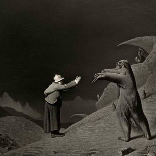 Horrific Trolls in Black and White Illustration