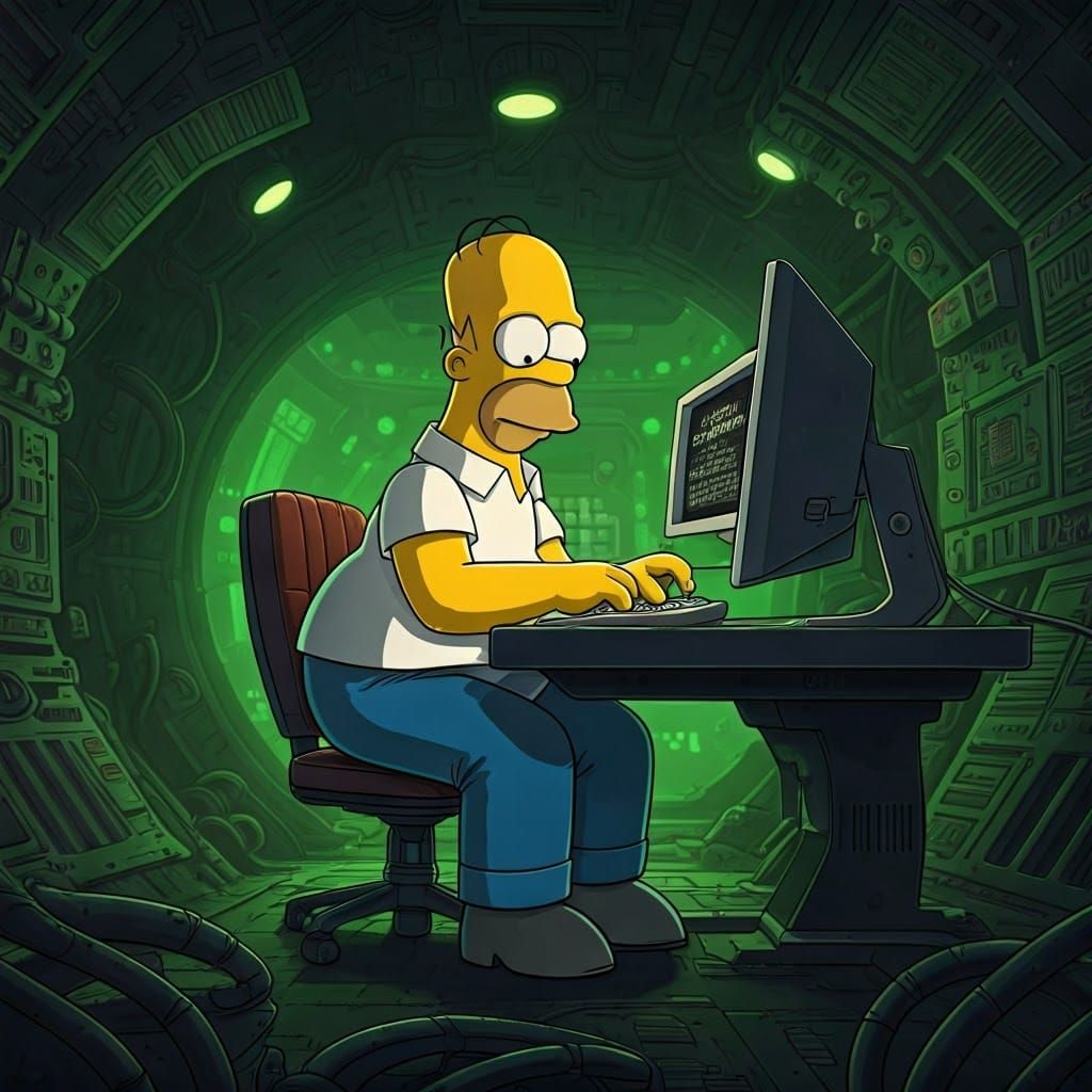 Futuristic Nuclear Reactor Scene with Homer Simpson