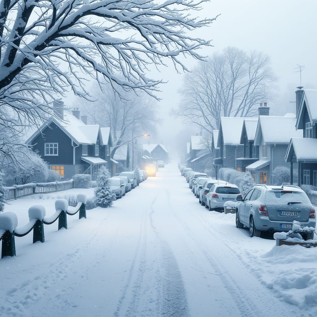 Winter Wonderland Scene in a Snowy Village