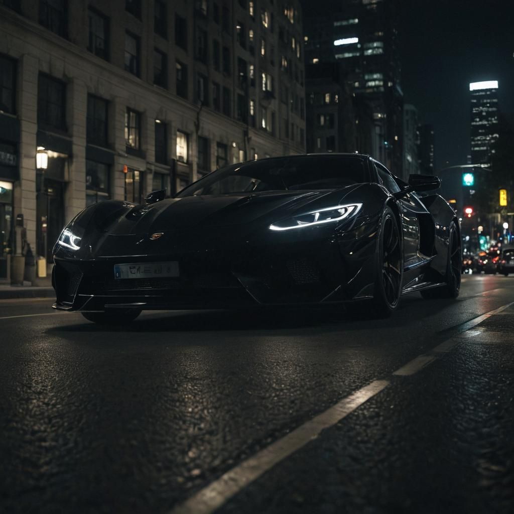 Luxury Black Sportscar at Night: Cinematic Automotive Photog...