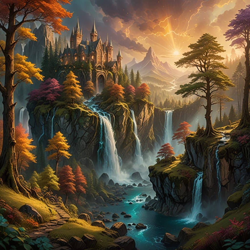 Tolkien-Inspired Elves in a Vibrant, Ethereal Fantasy Forest