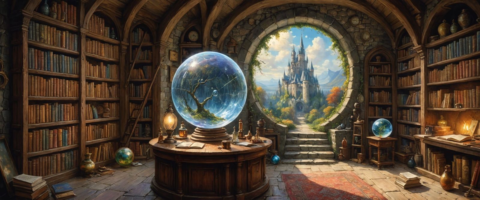 Mystical Underground Wizard's Workshop in Vibrant Watercolou...