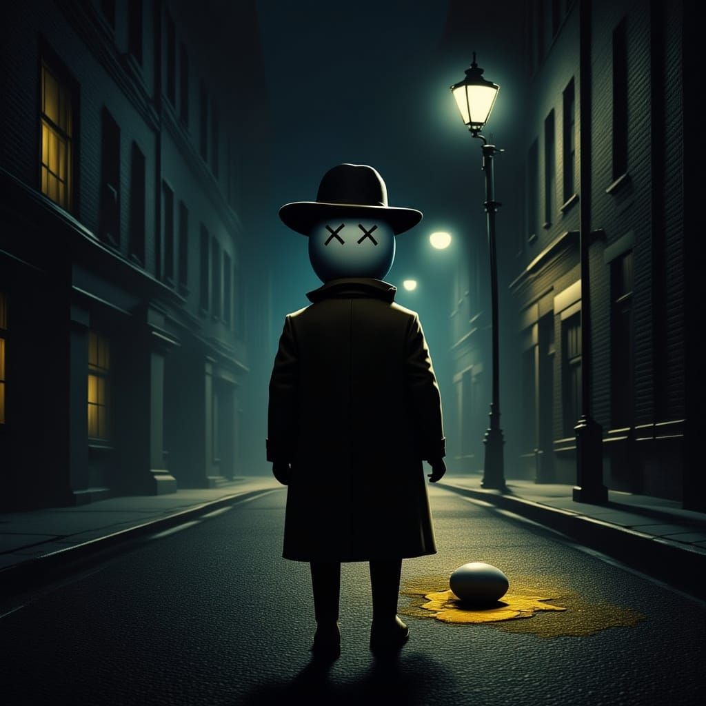 Film Noir Detective Egg at Night Crime Scene