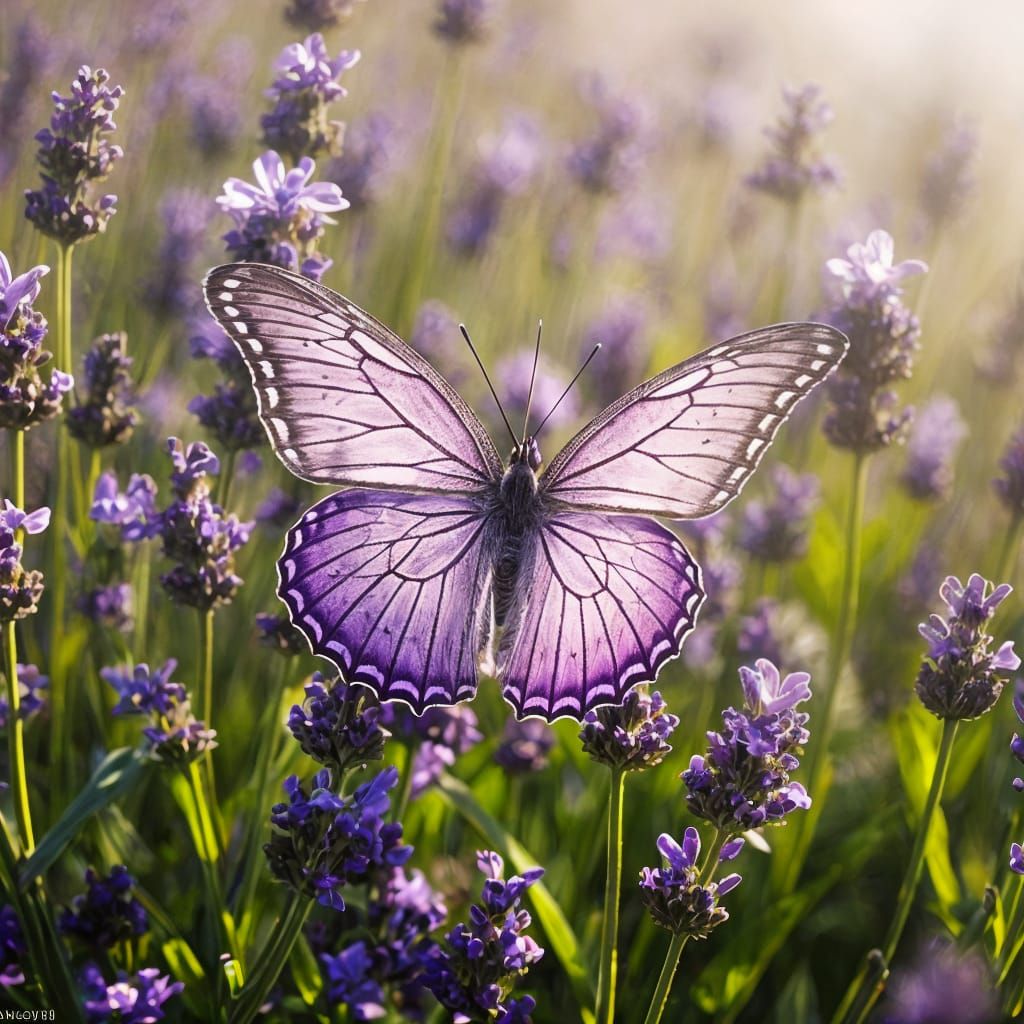 Multicolor Butterfly in Lavender Field