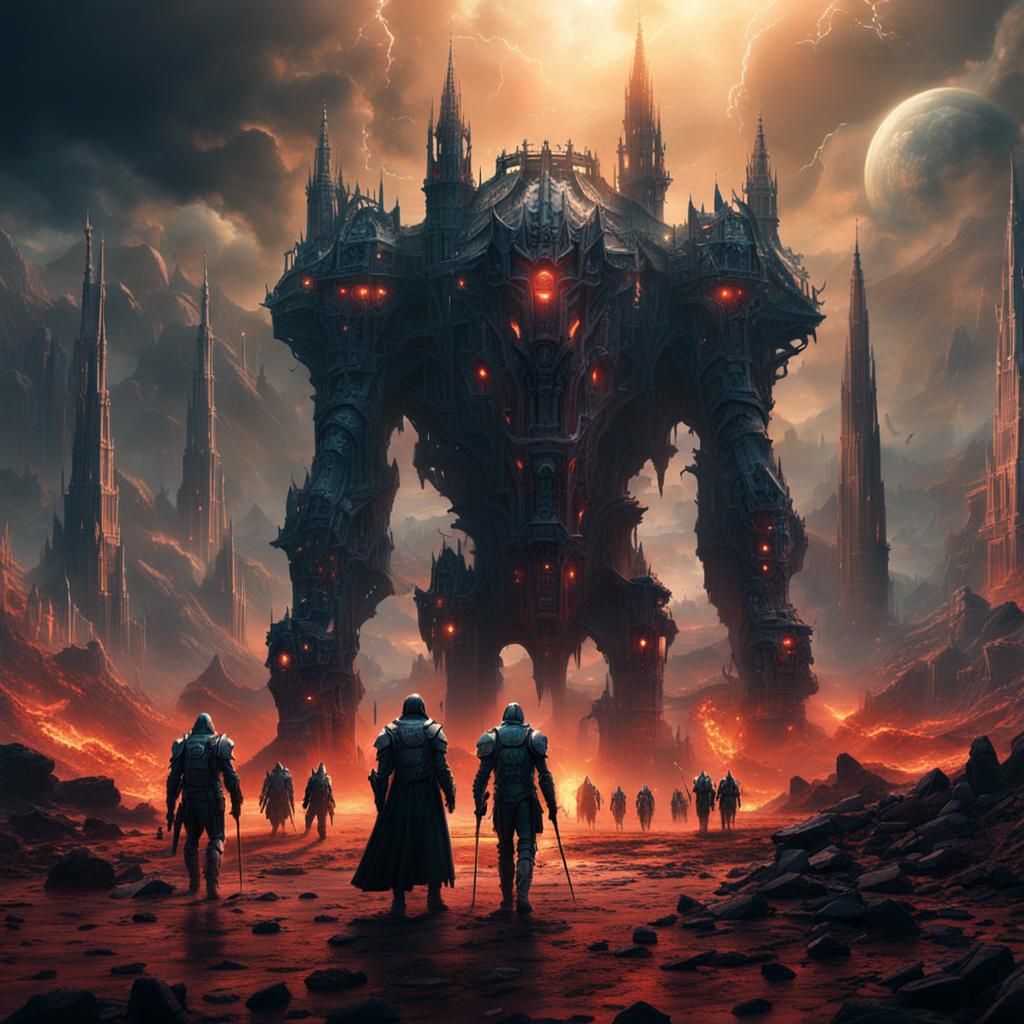 Futuristic Knights Serving Satan: Epic Digital Painting