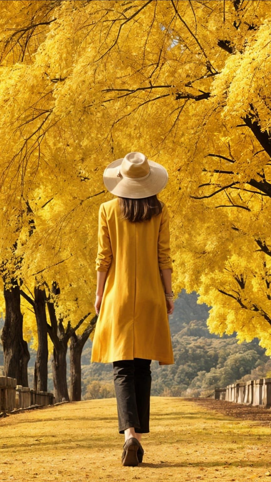 Woman in Natural Landscape with Yellow and Brown Hues