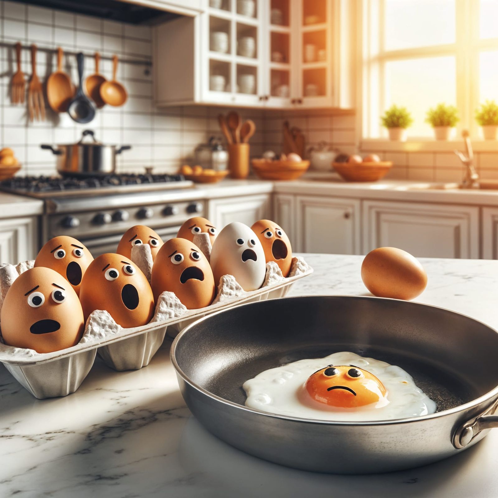 Eggs in a Kitchen Comedy Scene