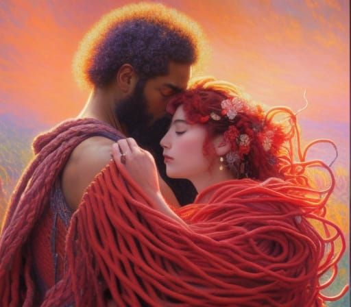 Entangled Lovers in Watercolor and Oil Painting Style