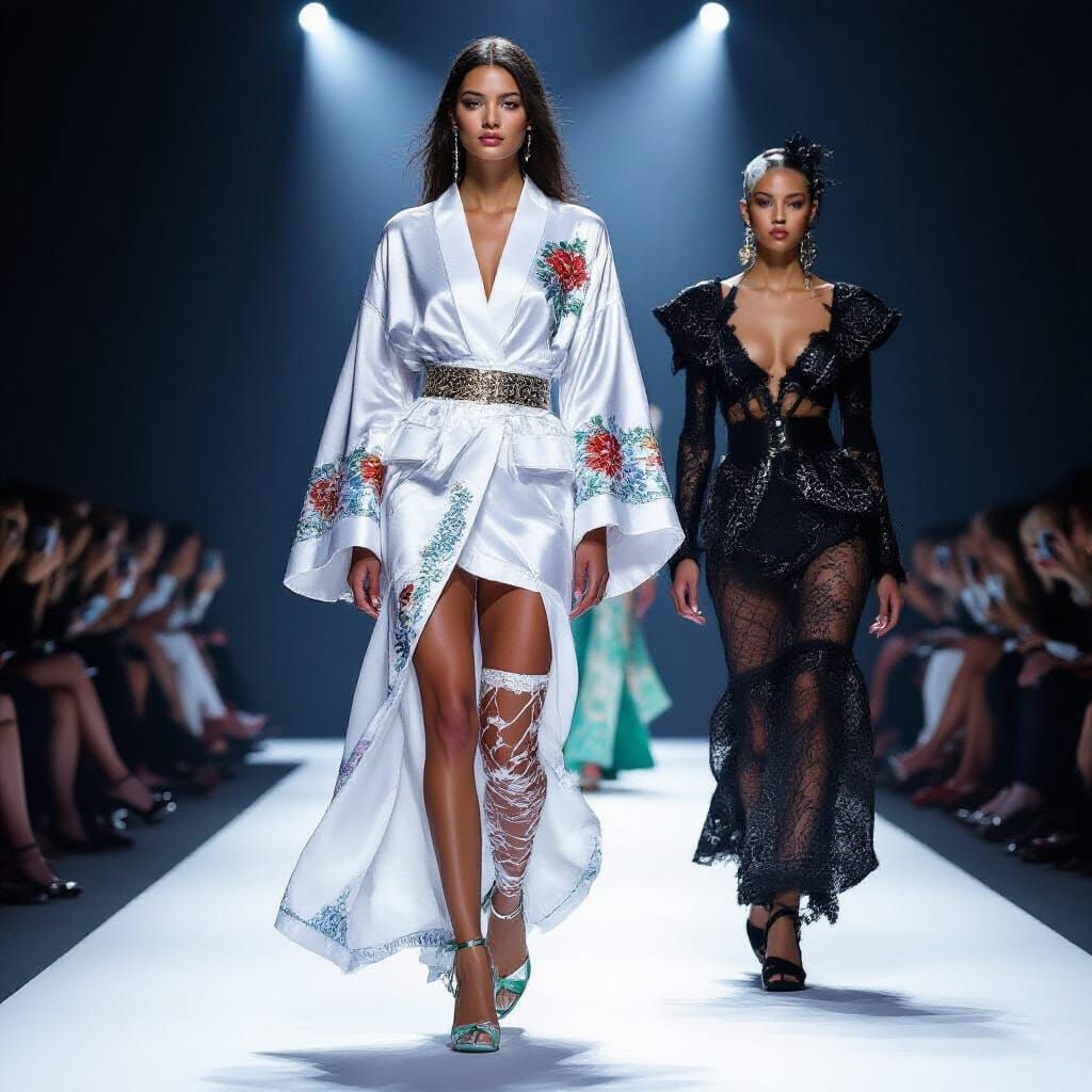 Silk Robe on Paris Runway in Haute Couture Style