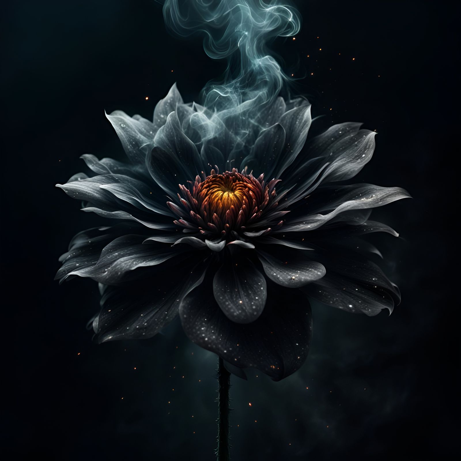 Dramatic Flower in Smoke: Digital Matte Painting