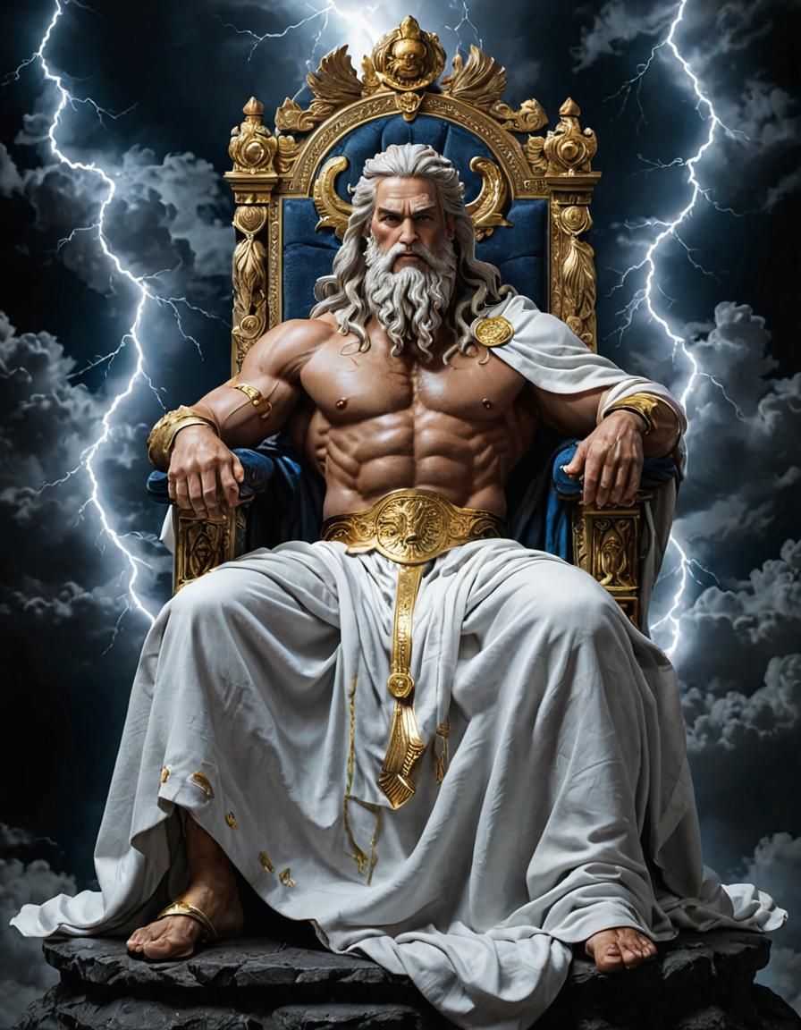Zeus Portrait on Cloud Throne with Lightning