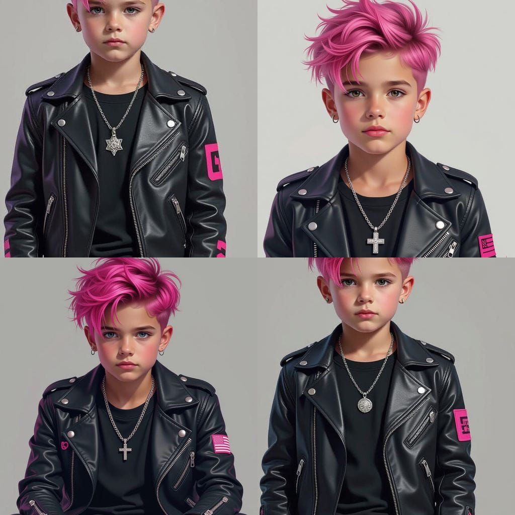 Confident Youth with Pink Hair, Digital Art