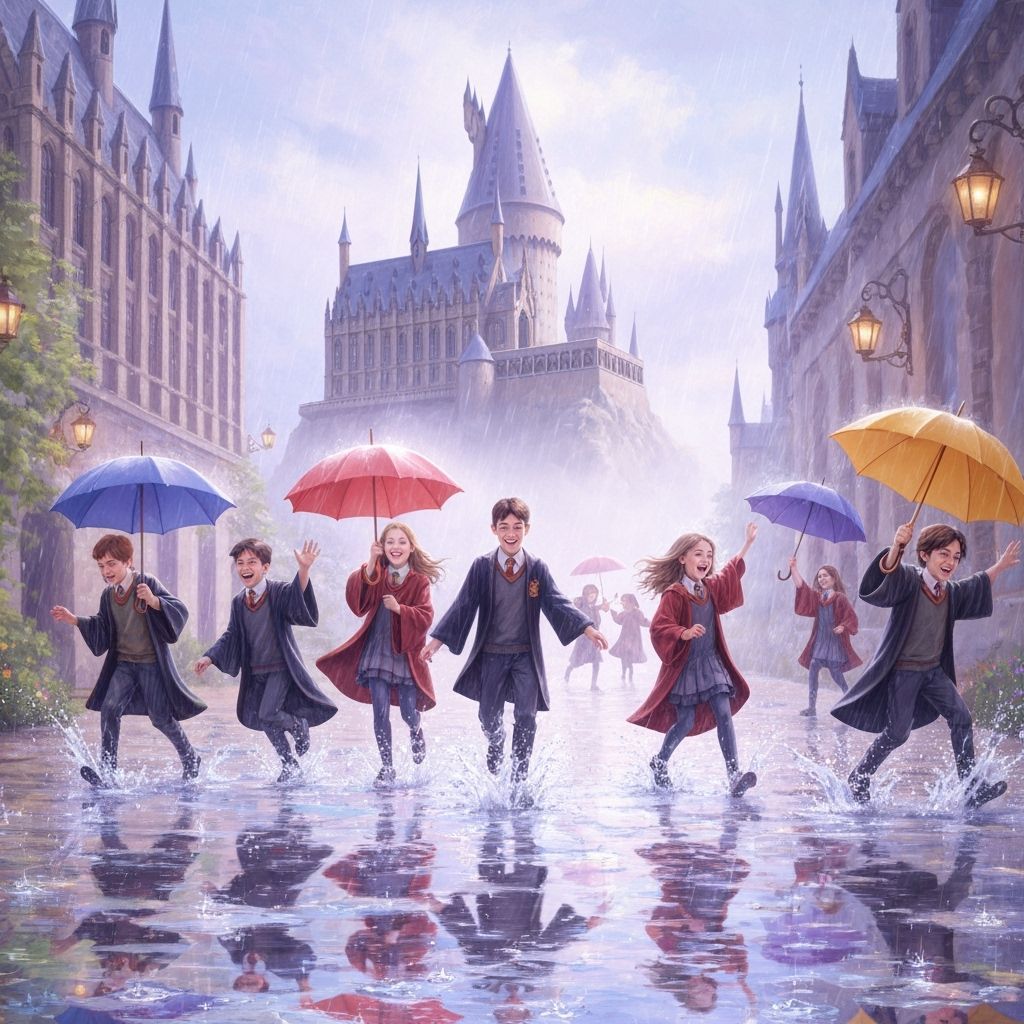 Rainy Day at Hogwarts: A Whimsical Fairytale Scene