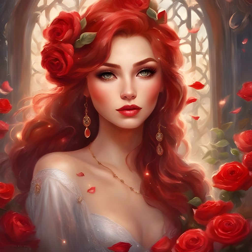 Portrait of Tatar Girl in Rose-Filled Room