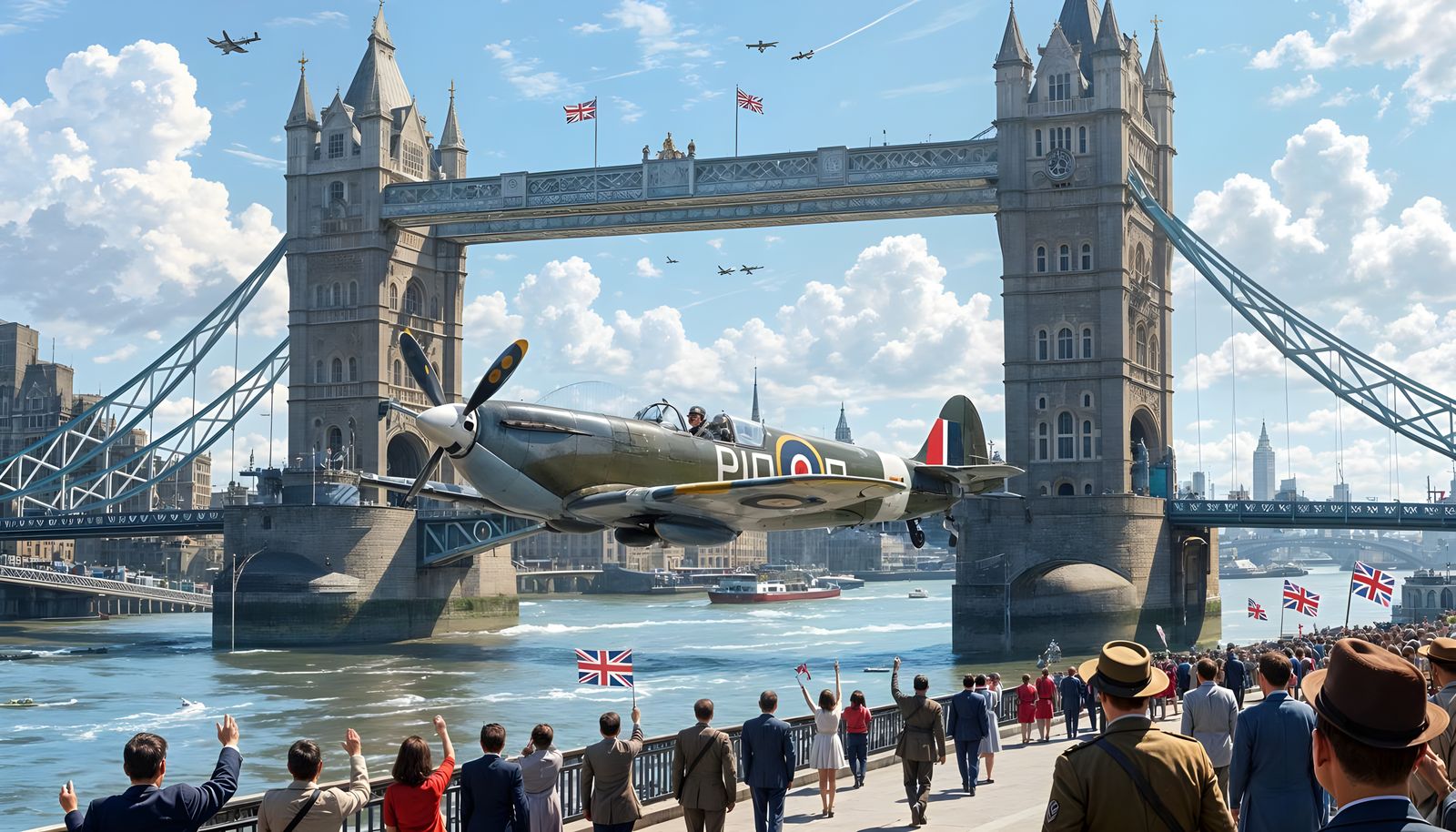 Spitfire Flies Under Tower Bridge During WW2