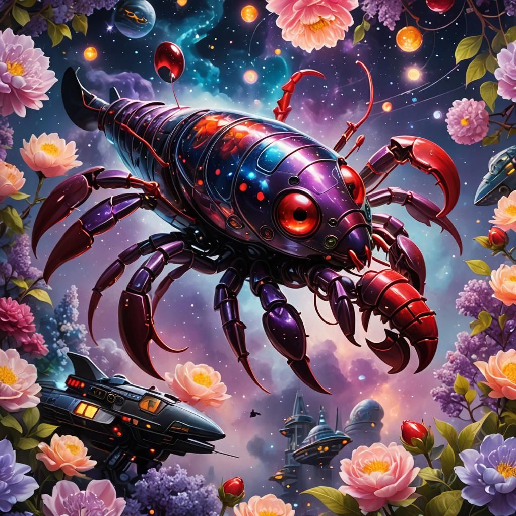 Smoke Lobster Hyperrealistic Concept Art with Cherry