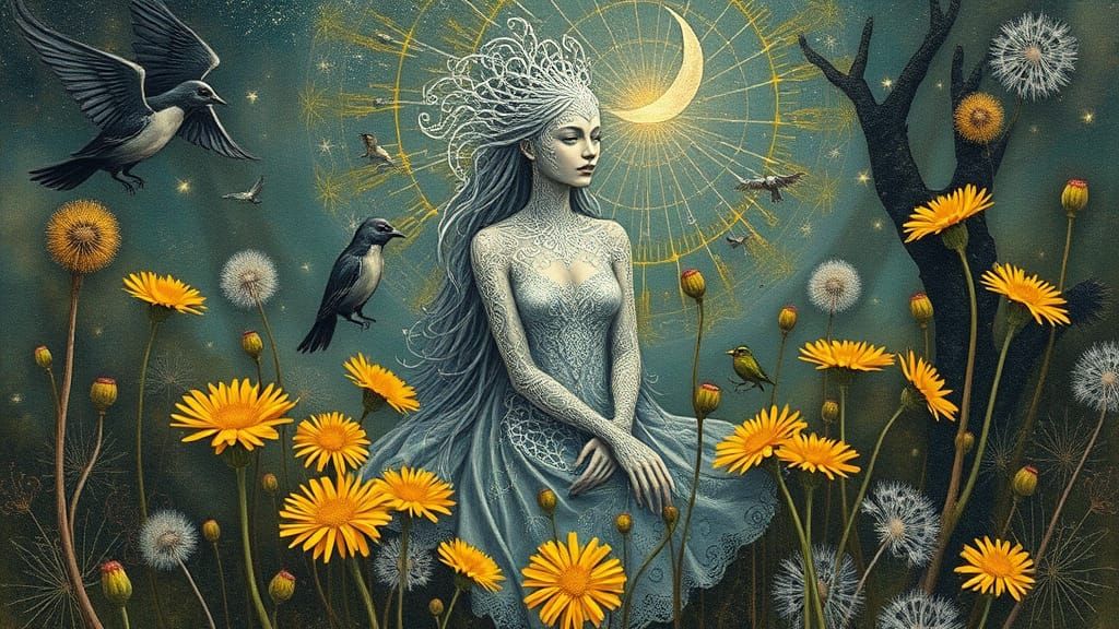 Ethereal Being Radiates Glowing Aura Amidst Whimsical Blooms