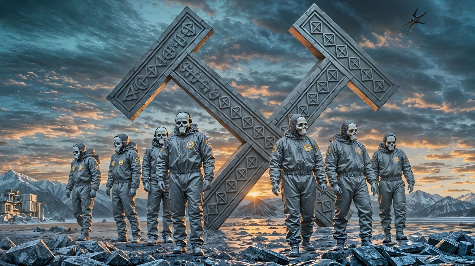 Men in Hazmat Suits Guarding a Valknut