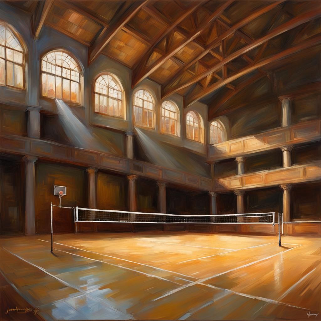 Dramatic Volleyball Court: An Oil Painting