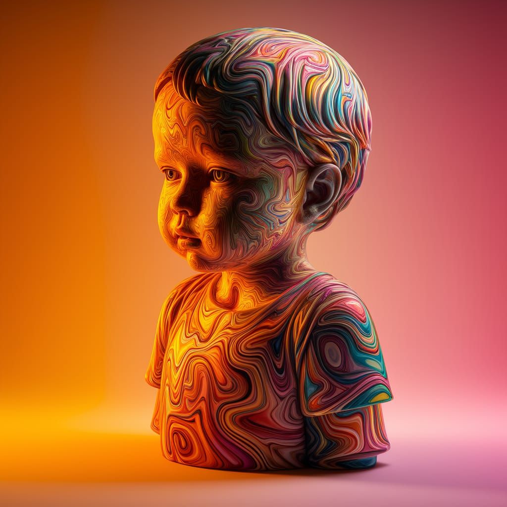 Abstract Sculpture in Vibrant, Swirling Colors