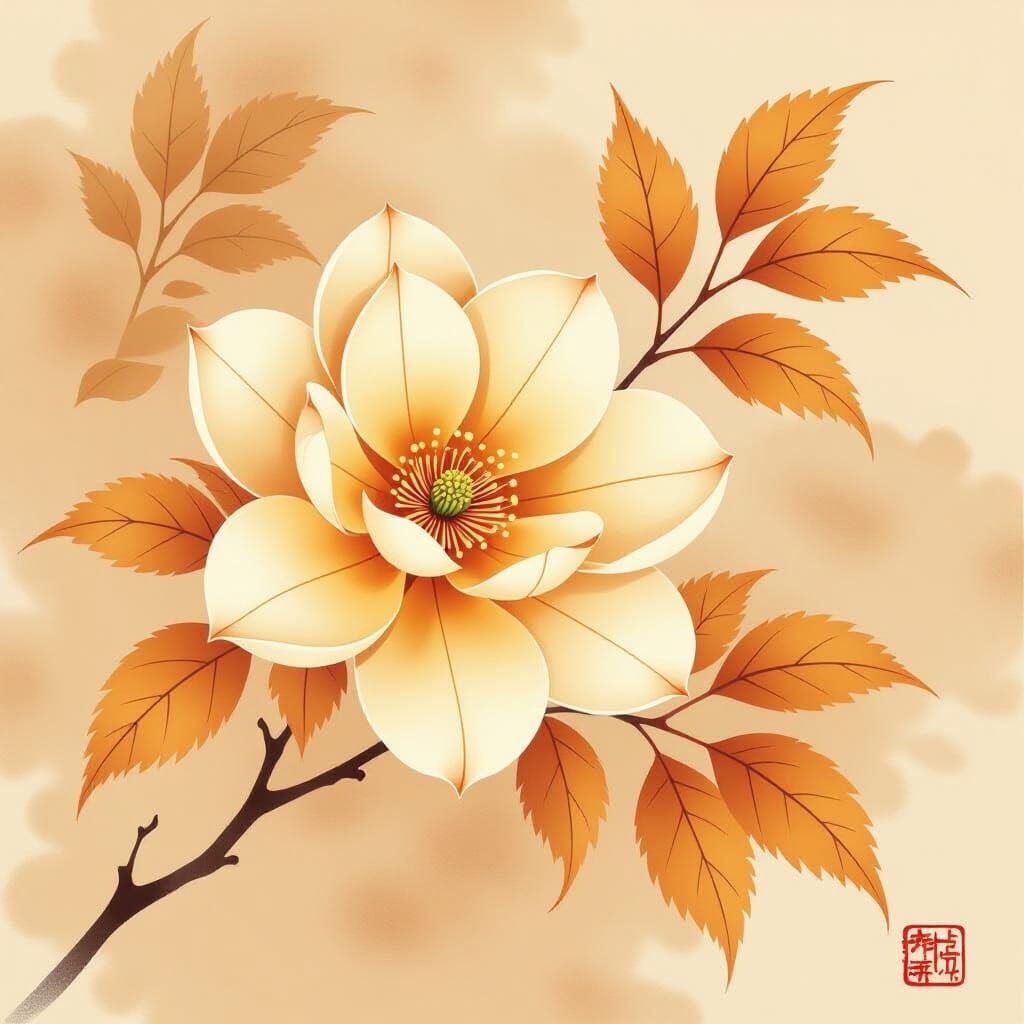 Osmanthus Flower in Autumn Chinese Ink Style