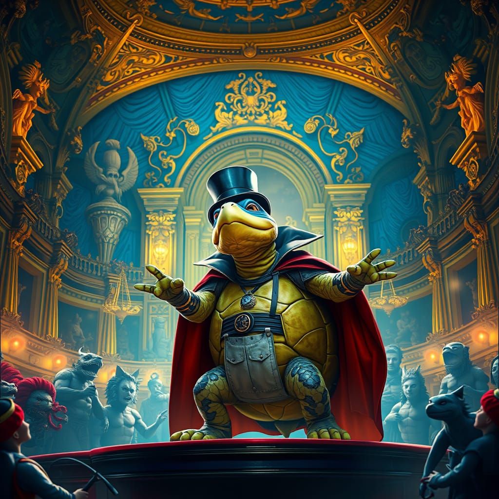 Opera Singing Turtle in Baroque Theater