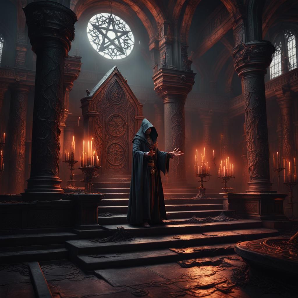 Dark Cultist Mage in Evil Temple: Matte Painting