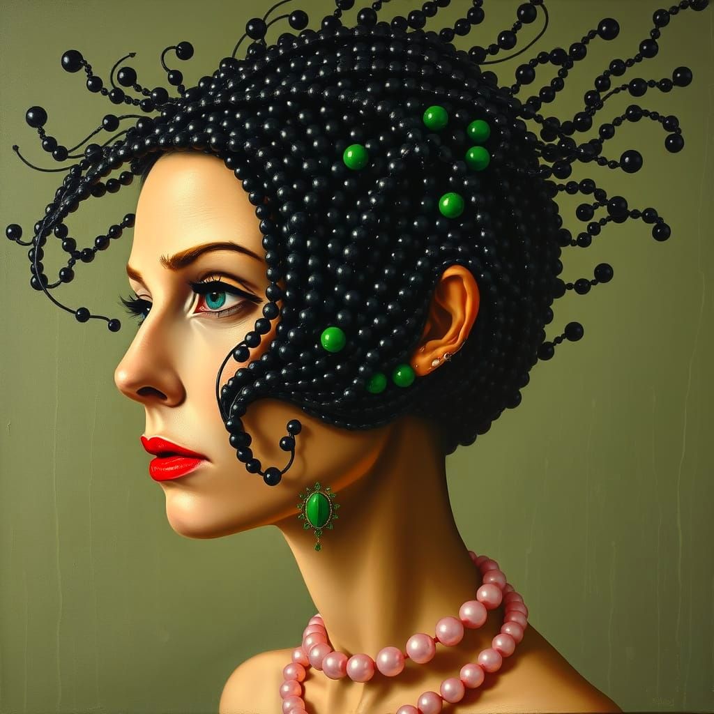 Surreal Beaded Woman Portrait in Dali Style