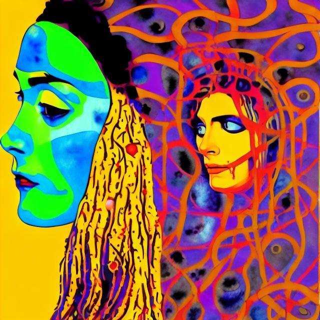 Dramatic Woman in Expressionistic Pop Art Landscape