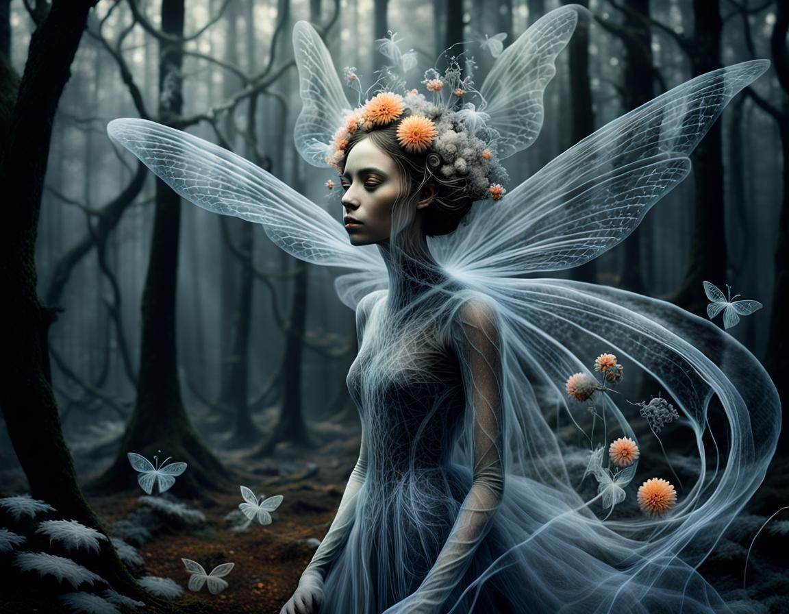 Ethereal Smoke Fairy in Surrealist Forest
