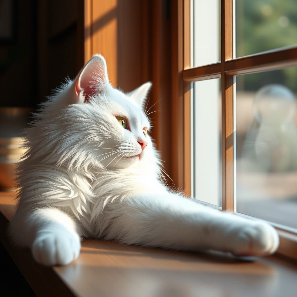 A Fluffy White Cat in Breathtaking 3D Anime Art