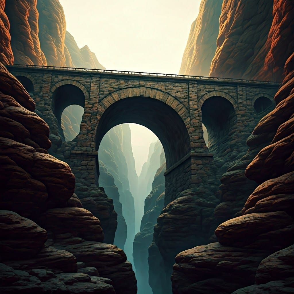 Ancient Stone Bridge in a Majestic Canyon Landscape